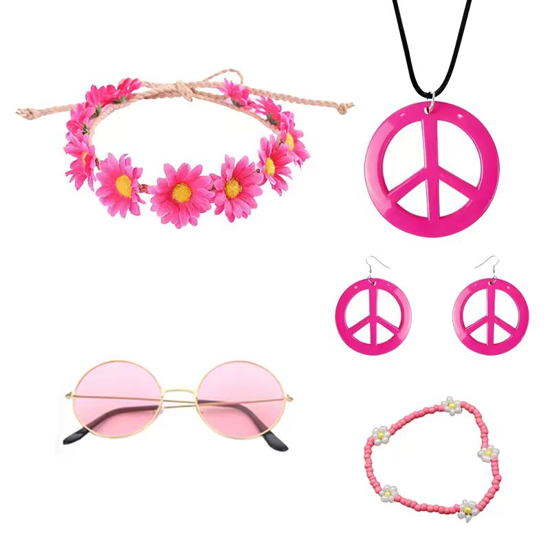 PESENAR 히피 의상 액세서리 세트, 보헤미안 평화 - Women'S Accessories In The 60S 리뷰 및 가격