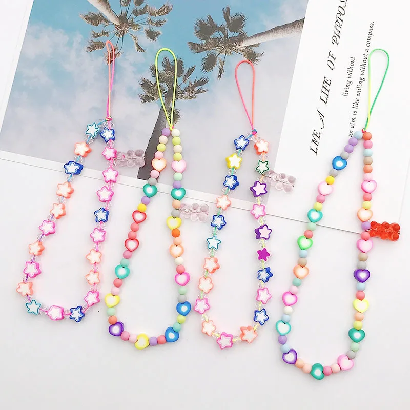 아크릴 별 사랑 곰돌이 폰줄 여성용 핸드메이드 비즈 폰 - Women Accessories Picture 리뷰 및 가격