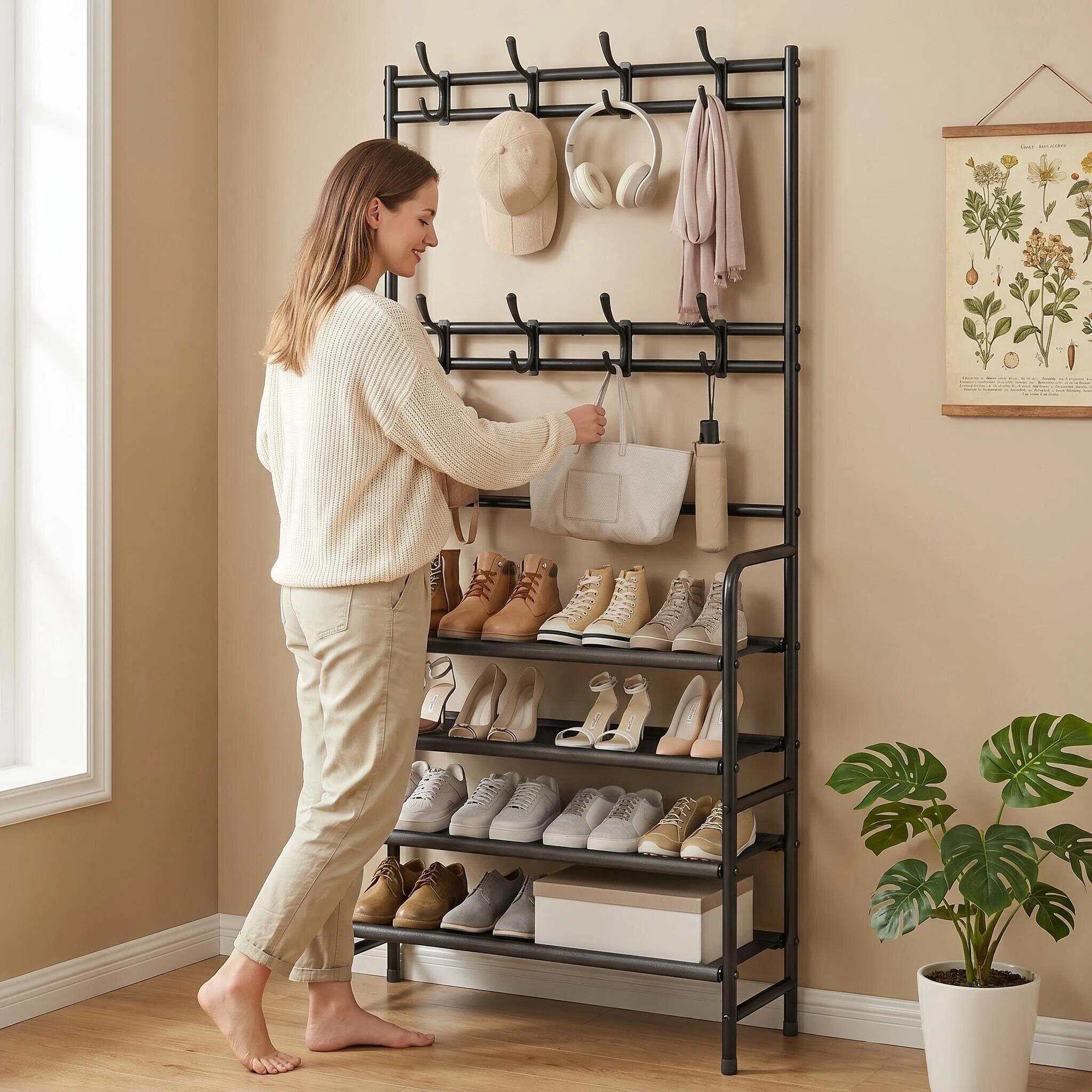 SUOERNUO 메탈 4단 신발 정리대 - 8개의 후크 - Women'S Accessories Rack Room Shoes 리뷰 및 가격