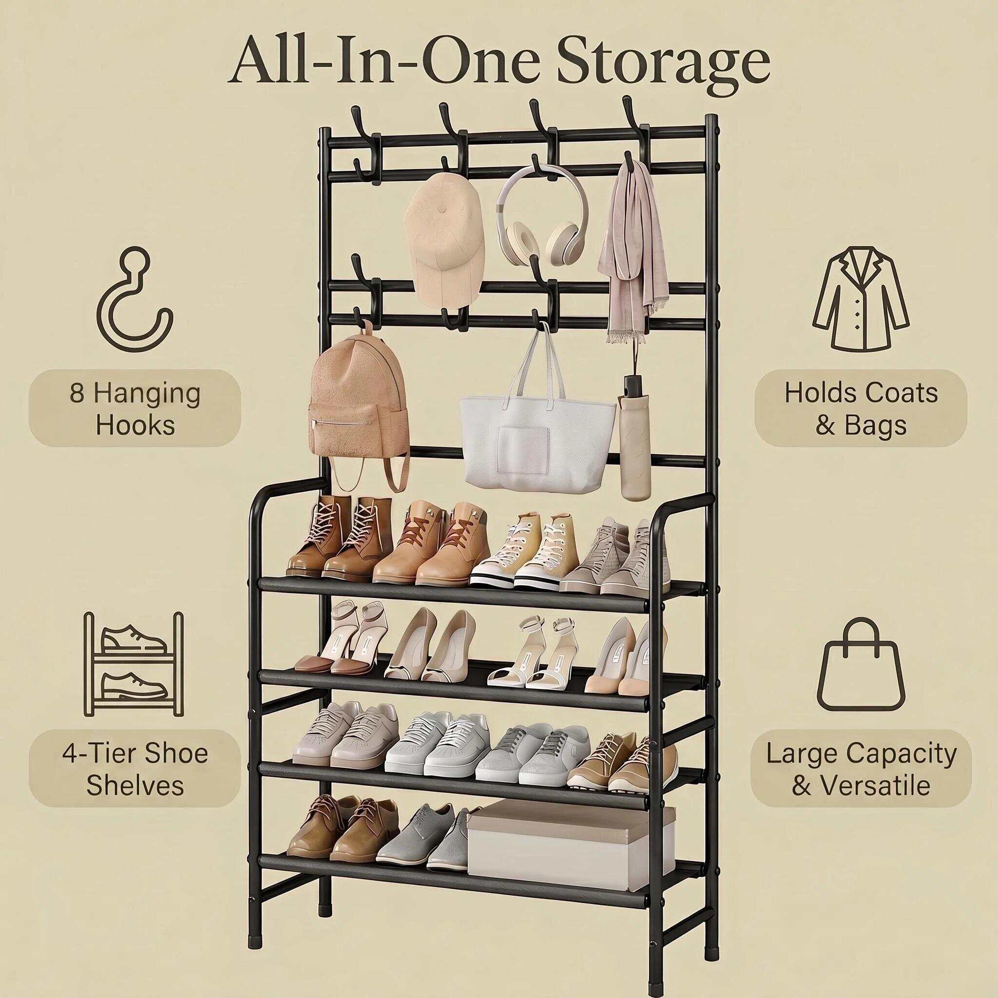 SUOERNUO 메탈 4단 신발 정리대 - 8개의 후크 - Women'S Accessories Rack Room Shoes 리뷰 및 가격