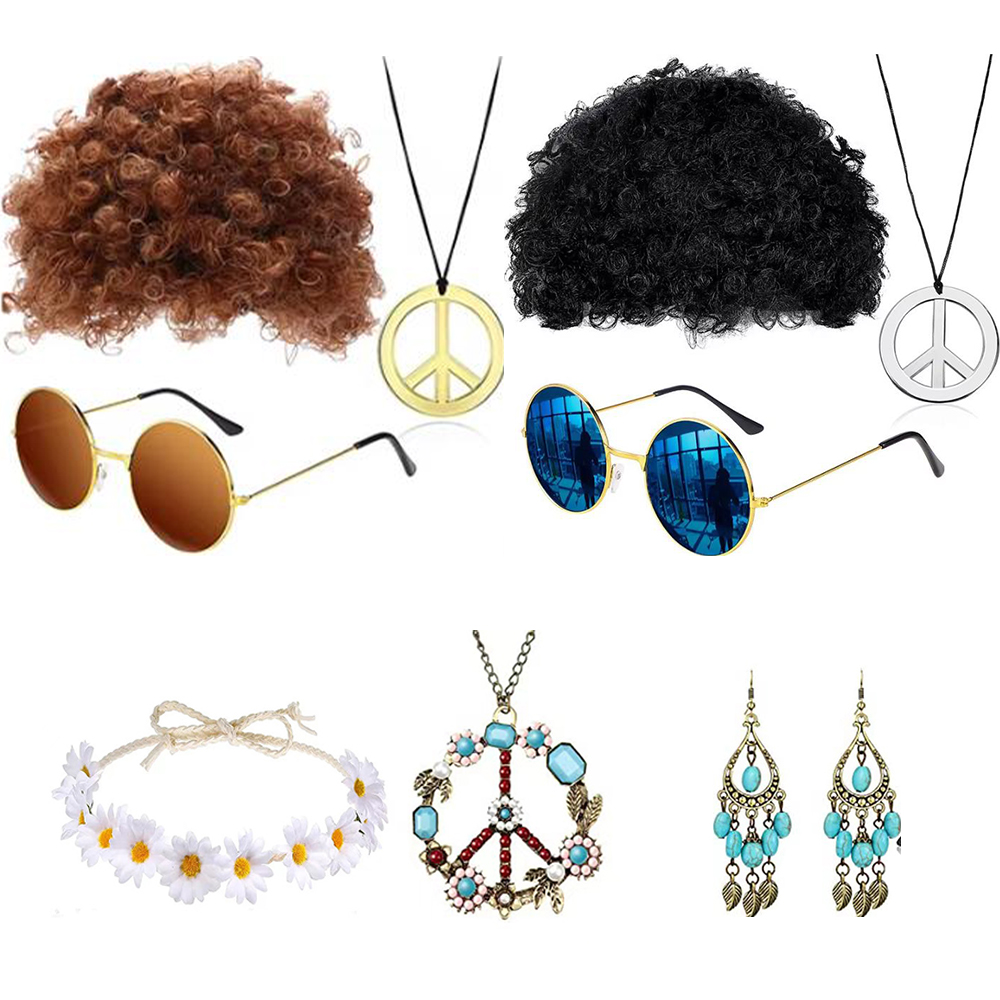 히피 60년대 액세서리 세트 가발 선글라스 목걸이 70 - Women'S Accessories In The 60S 리뷰 및 가격