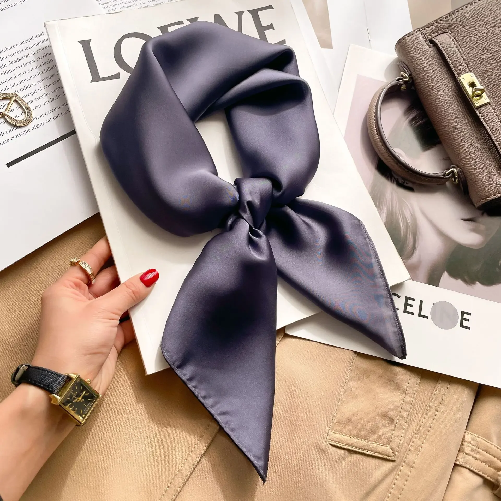 70cm 솔리드 컬러스 네크어치프 히잡 스카프 여성용  - Silk Scarf Square 리뷰 및 가격