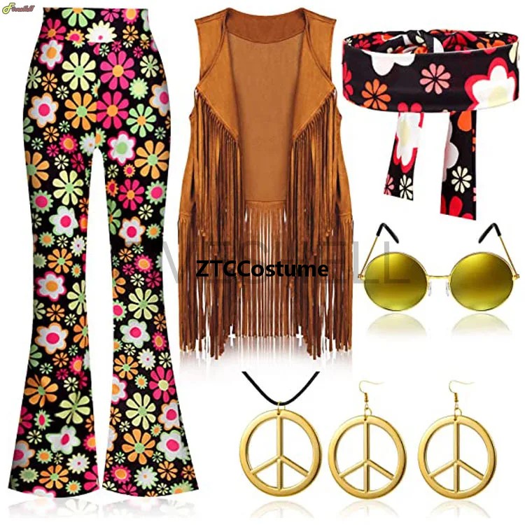 히피 의상 여성 60년대 70년대 평화 사랑 파티 의상 - Women'S Accessories In The 60S 리뷰 및 가격