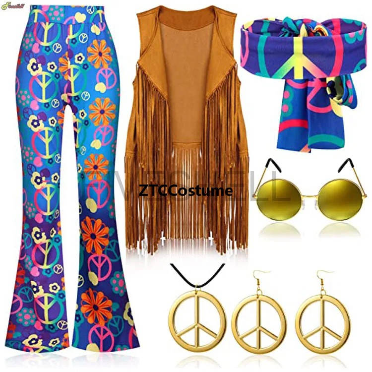 히피 의상 여성 60년대 70년대 평화 사랑 파티 의상 - Women'S Accessories In The 60S 리뷰 및 가격