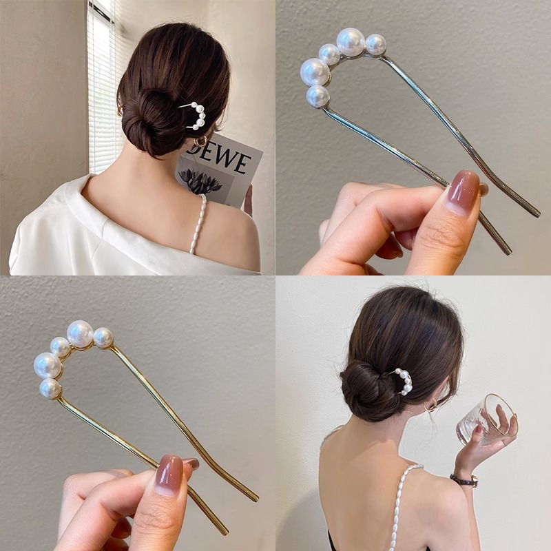 새로운 메탈 빈티지 U자형 헤어핀 진주 헤어 스틱 롱  - Women Accessories Trending 리뷰 및 가격