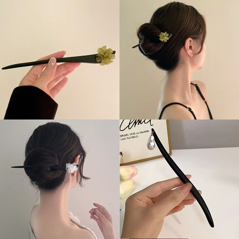 빈티지 중국 스타일 나무 꽃 머리 스틱 여성을위한 진주 - Women Accessories Trending 리뷰 및 가격