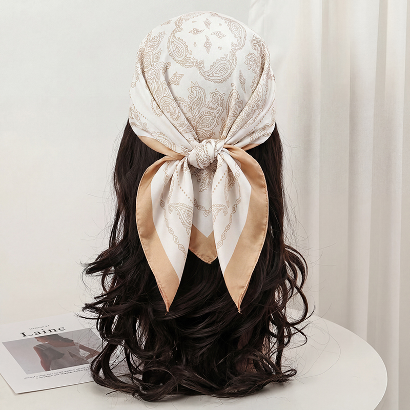 빈티지 베이지 페이즐리 프린트 스퀘어 스카프 새틴 실크 - Silk Scarf Square 리뷰 및 가격
