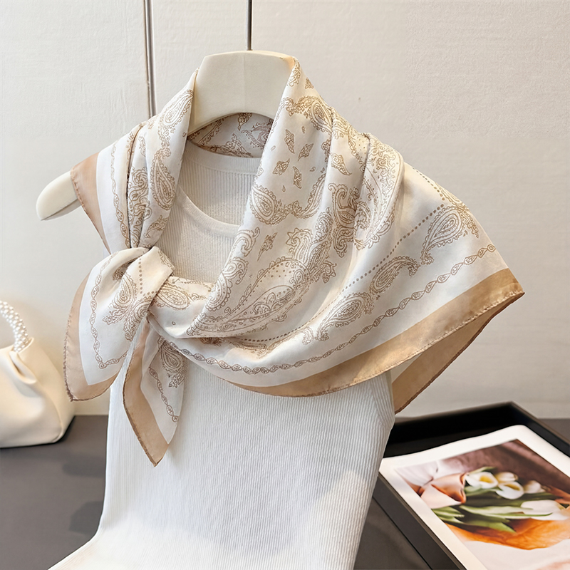 빈티지 베이지 페이즐리 프린트 스퀘어 스카프 새틴 실크 - Silk Scarf Square 리뷰 및 가격