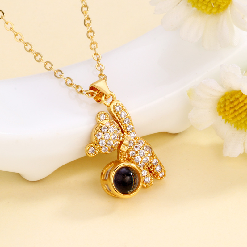 사용자 정의 컬러 사진 프로젝션 곰 목걸이 귀여운 창의 - Women Accessories Picture 리뷰 및 가격